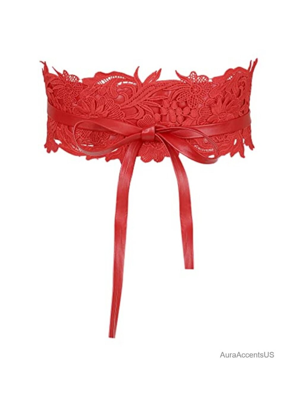 Faux Leather Lace Wide Waist Belt Obi Wrap Corset Cinch Bowknot